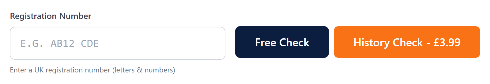 The DealerPricing free check form with a registration entered and the Free Check button
