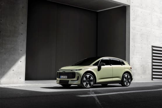Audi A2 e-tron electric car front view on showroom floor