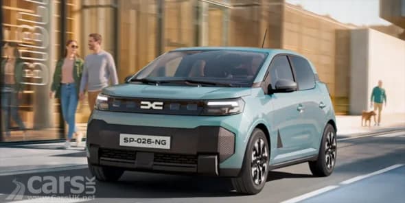 new Dacia Spring EV front view with sleek hatchback design