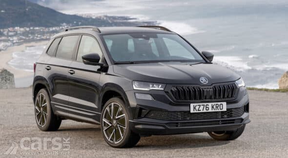 Skoda Karoq Black Edition front view with black trim and alloy wheels