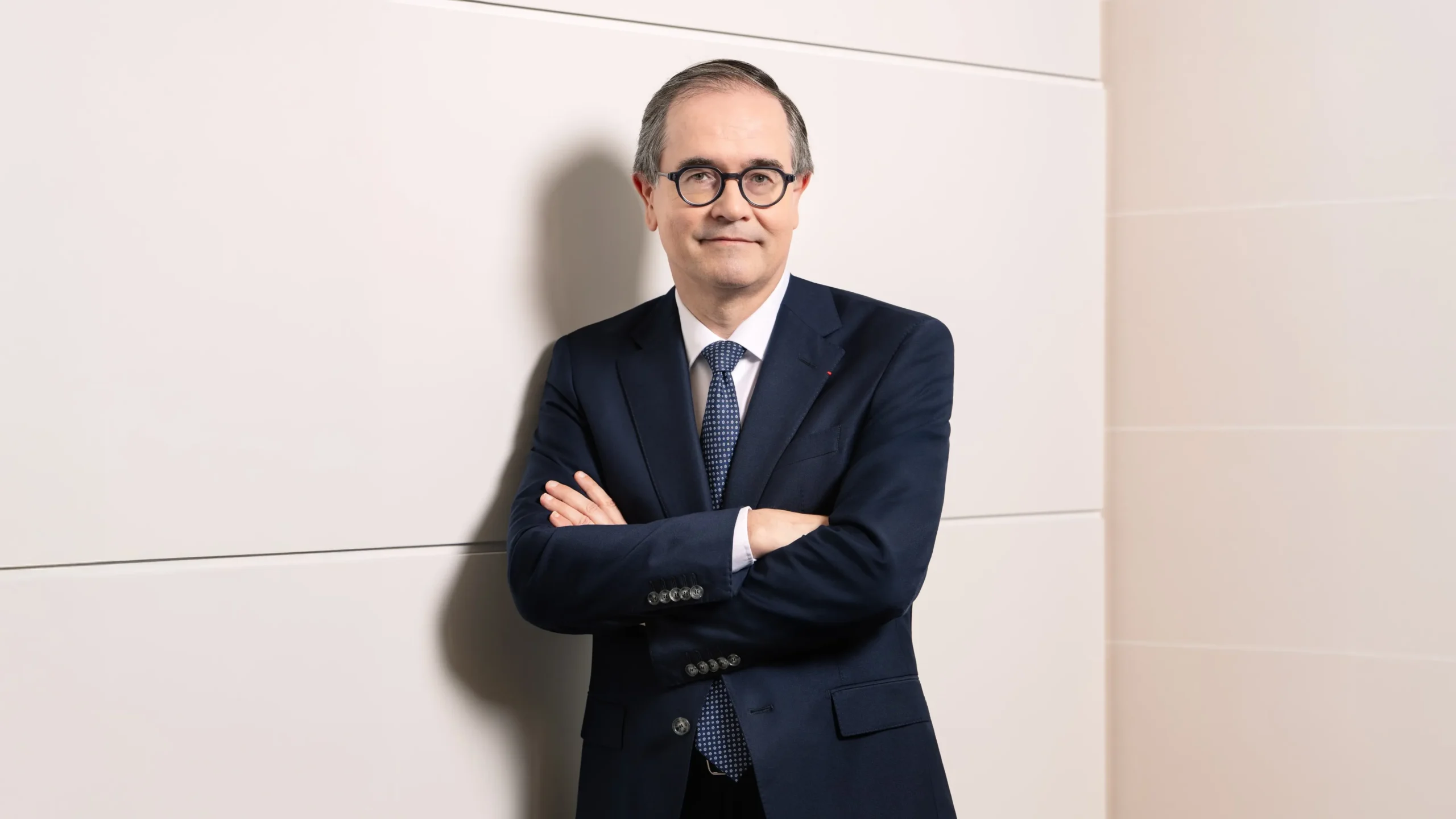 Renault Group CEO François Provost speaking at the Paris Motor Show