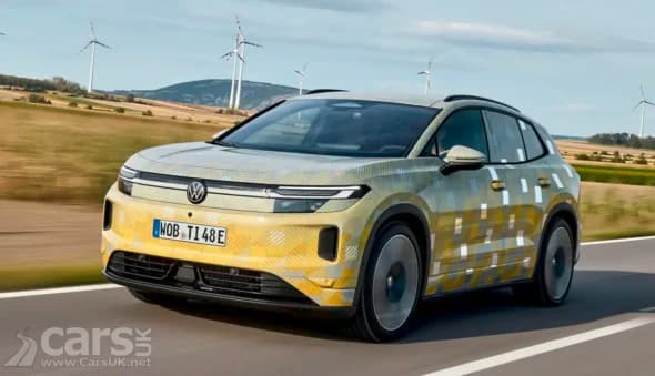 front view of camouflaged Volkswagen ID Tiguan prototype